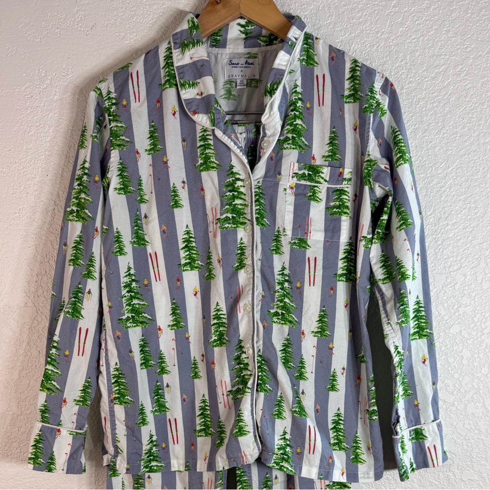 Santa And Abel X Gray Malin Women’s Xs Snow Blue Pajama Set Resort Holiday Loung — image 3 of 8